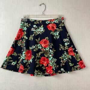 Lily White Skirt Womens Medium Blue Red Floral Knit A-Line Pull On‎ Mini